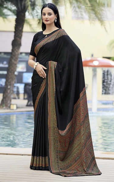 Graphic Print, Printed Bandhani Chiffon, Georgette Saree (Orange)