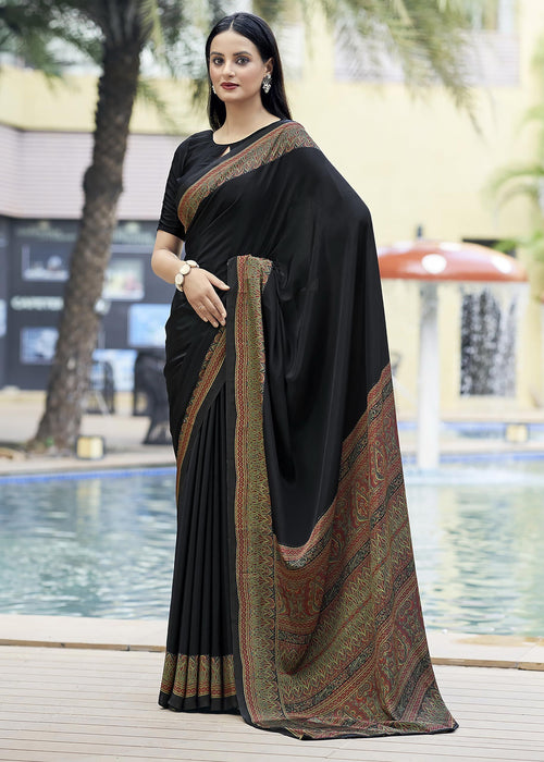 Graphic Print Bandhani Chiffon Georgette Saree (Black)