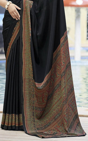 Graphic Print, Printed Bandhani Chiffon, Georgette Saree (Orange)