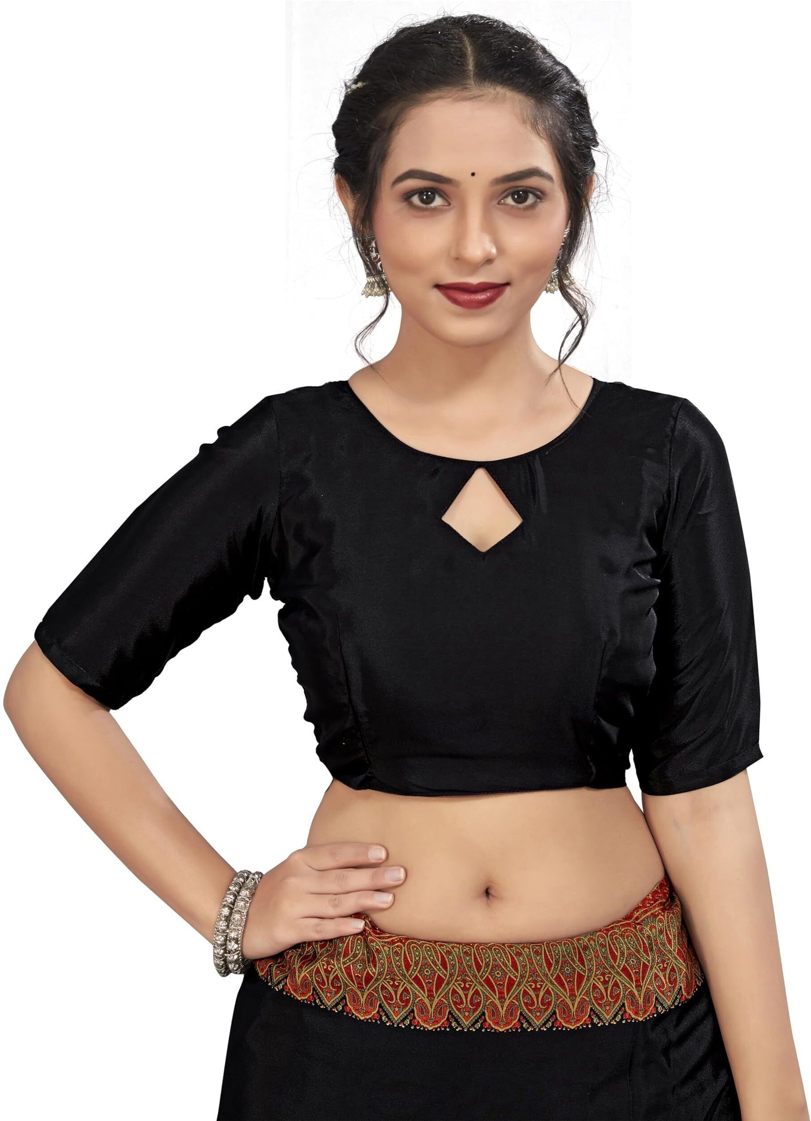 Plain Self Printed, Italian Silk Crape Saree With Contrast Pallu (Black)