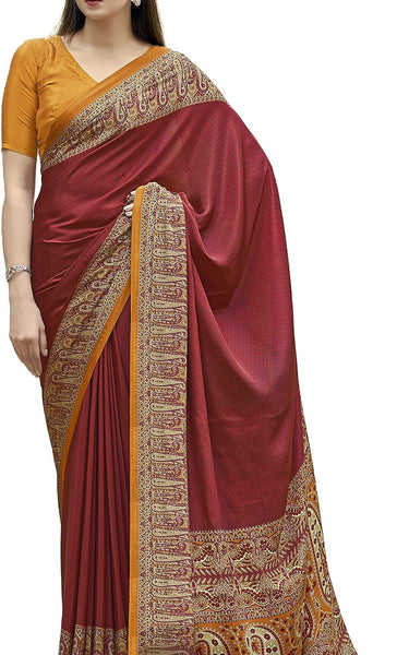 Plain Self Printed, Italian Silk Crape Saree With Contrast Pallu (Red)