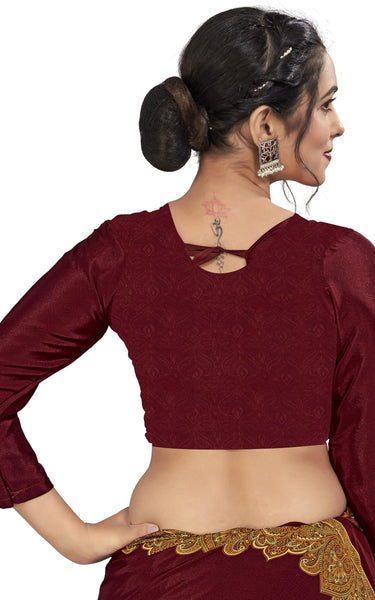 Plain Self Printed, Italian Silk Crape Saree With Contrast Pallu (Red)