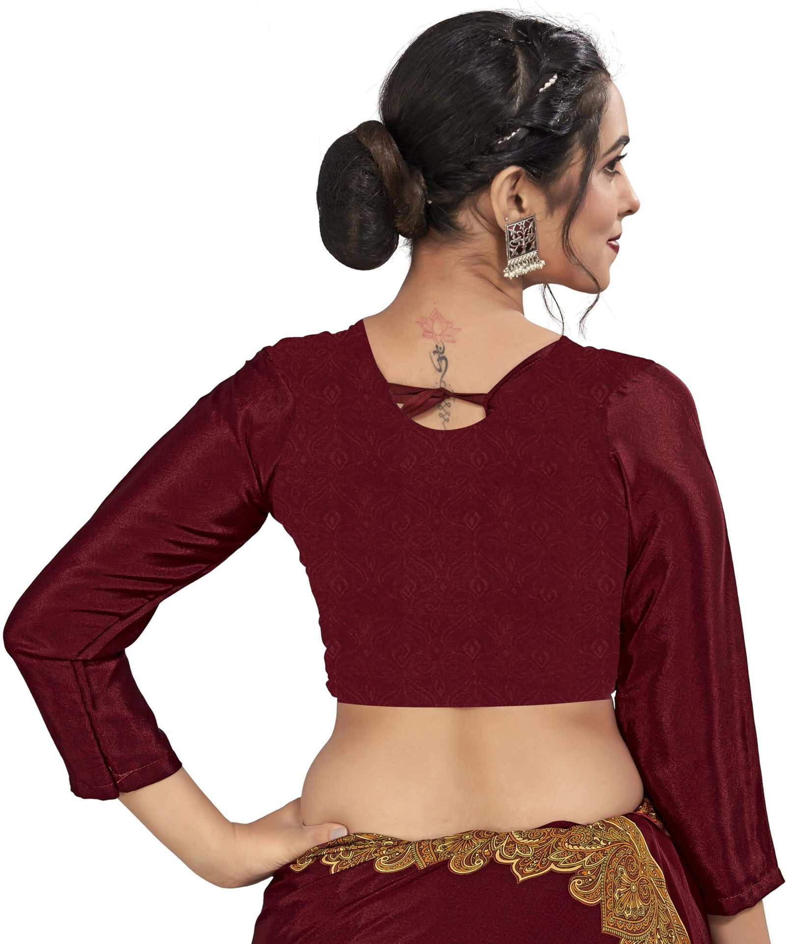 Plain Self Printed Italian Silk Crape With Contrast Pallu (Red)