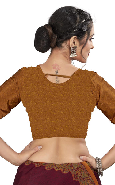 Plain Self Printed, Italian Silk Crape Saree With Contrast Pallu (Dark Maroon)