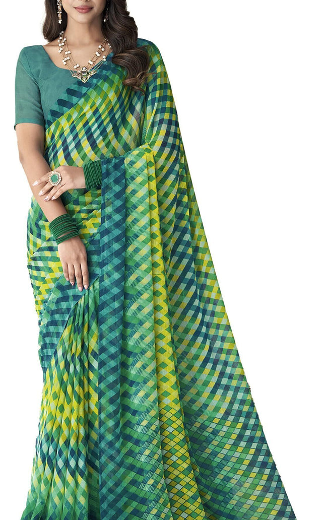 Geometric Print Bollywood Chiffon, Georgette Saree (Blue)