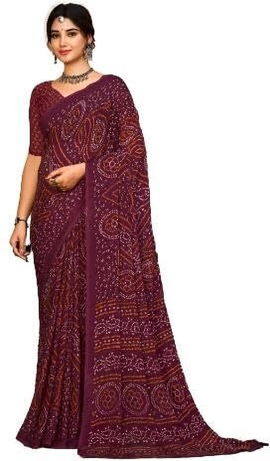 Graphic Print, Printed Bollywood Chiffon, Georgette Saree (Maroon)