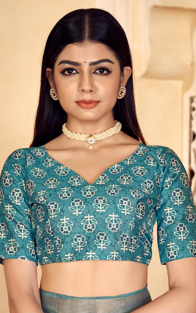 Checkered, Color Block Bollywood Chanderi, Cotton Silk Saree (Blue)