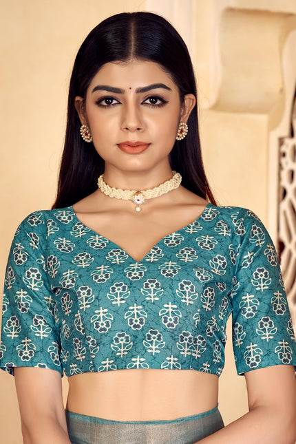 Checkered, Color Block Bollywood Chanderi, Cotton Silk Saree (Blue)