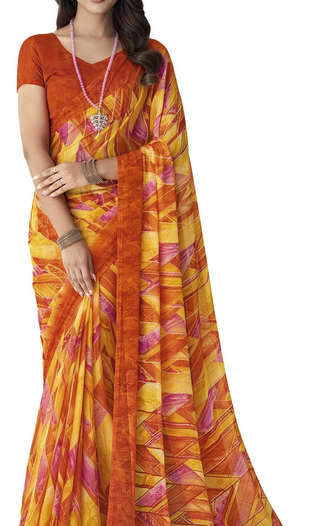 Geometrical Printed, Chiffon Saree (Multicoloured)