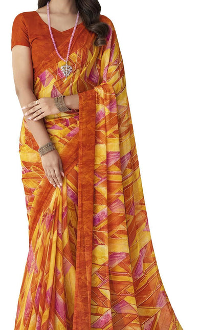 Geometrical Printed, Chiffon Saree (Multicoloured)
