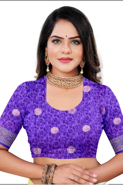 Women's Art Silk Block Digital Print Saree (Blue)