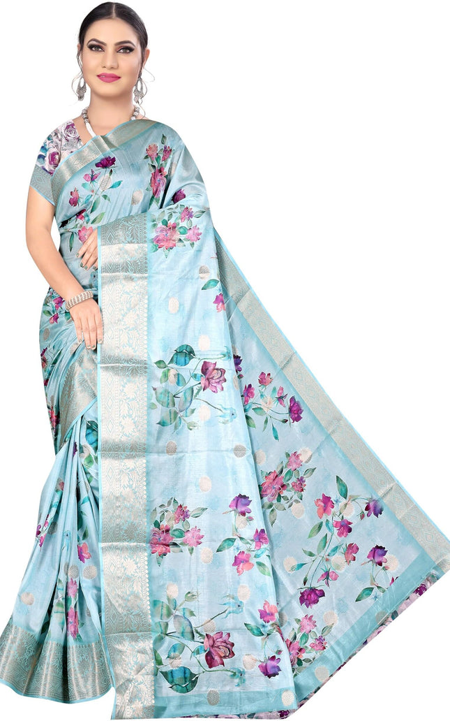 Graphic Print, Printed Bandhani Chiffon, Georgette Saree (Sky Blue)