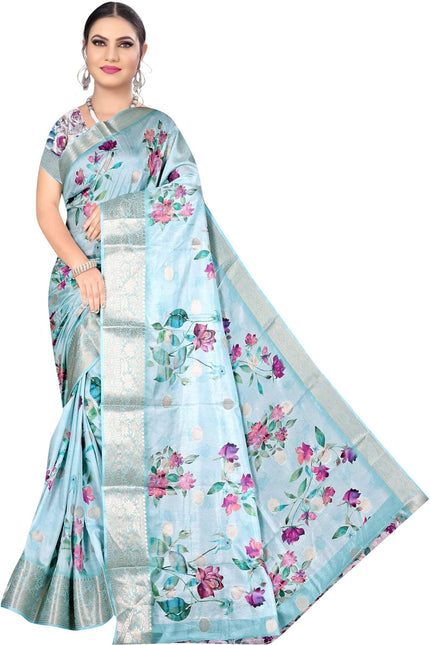 Graphic Print, Printed Bandhani Chiffon, Georgette Saree (Sky Blue)