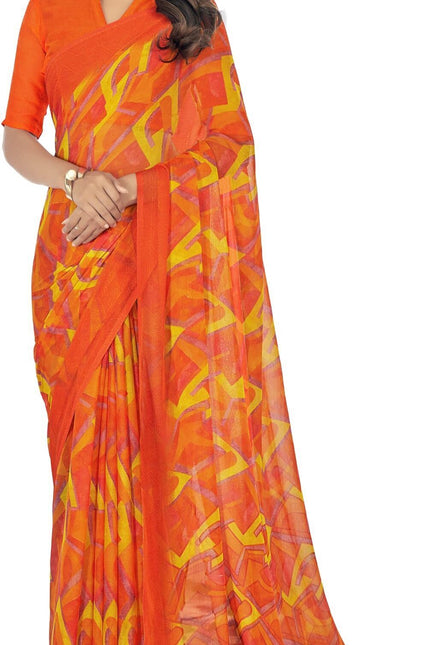 Printed Bollywood Chiffon, Georgette Saree (Orange, Yellow)
