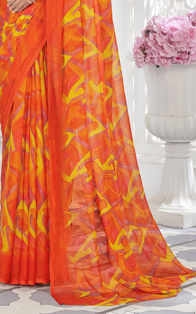 Printed Bollywood Chiffon, Georgette Saree (Orange, Yellow)