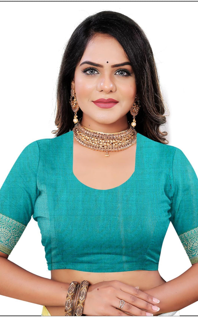 Women's Cotton Silk Plain Saree Having Contrast Weaving Zari Border with Blouse Piece, Saree