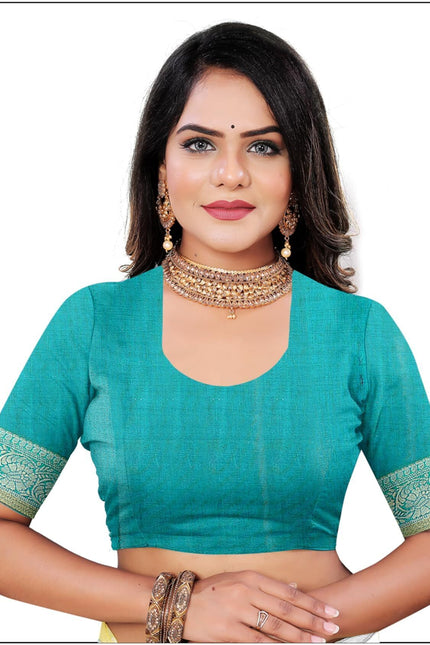 Women's Cotton Silk Plain Saree Having Contrast Weaving Zari Border with Blouse Piece, Saree