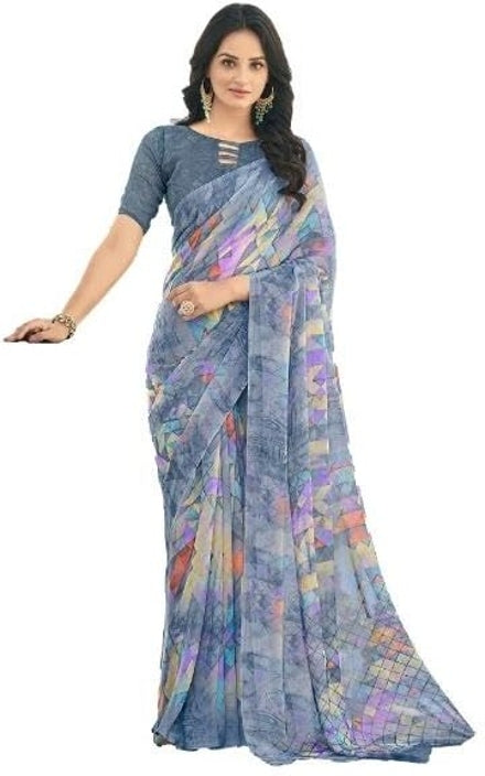 Geometric Print, Graphic Print Bollywood Chiffon, Georgette Saree (Grey)
