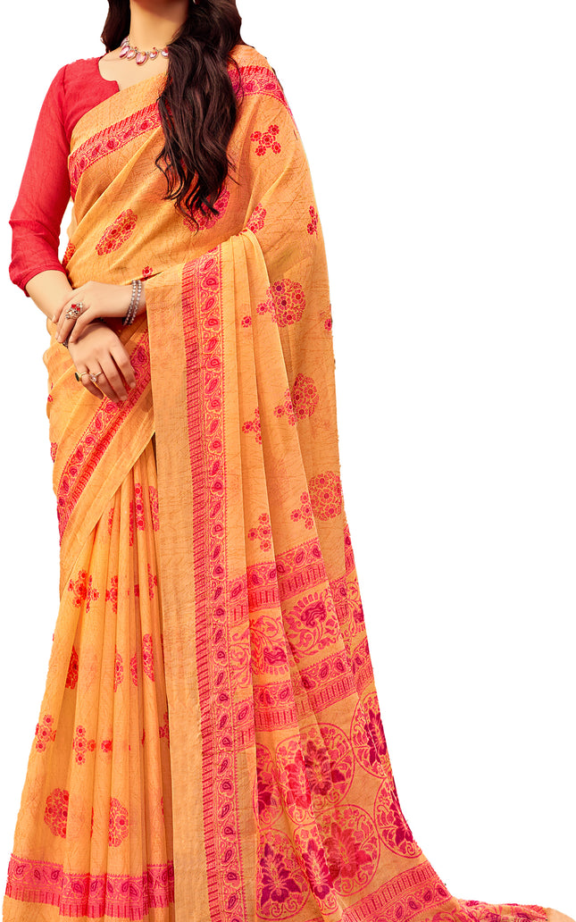 Floral Print Daily Wear Chiffon Saree (Orange)
