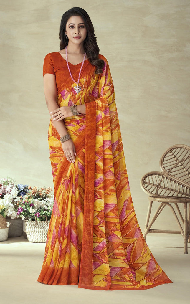 Geometrical Printed, Chiffon Saree (Multicoloured)