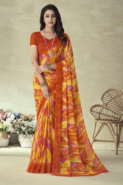 Geometrical Printed, Chiffon Saree (Multicoloured)