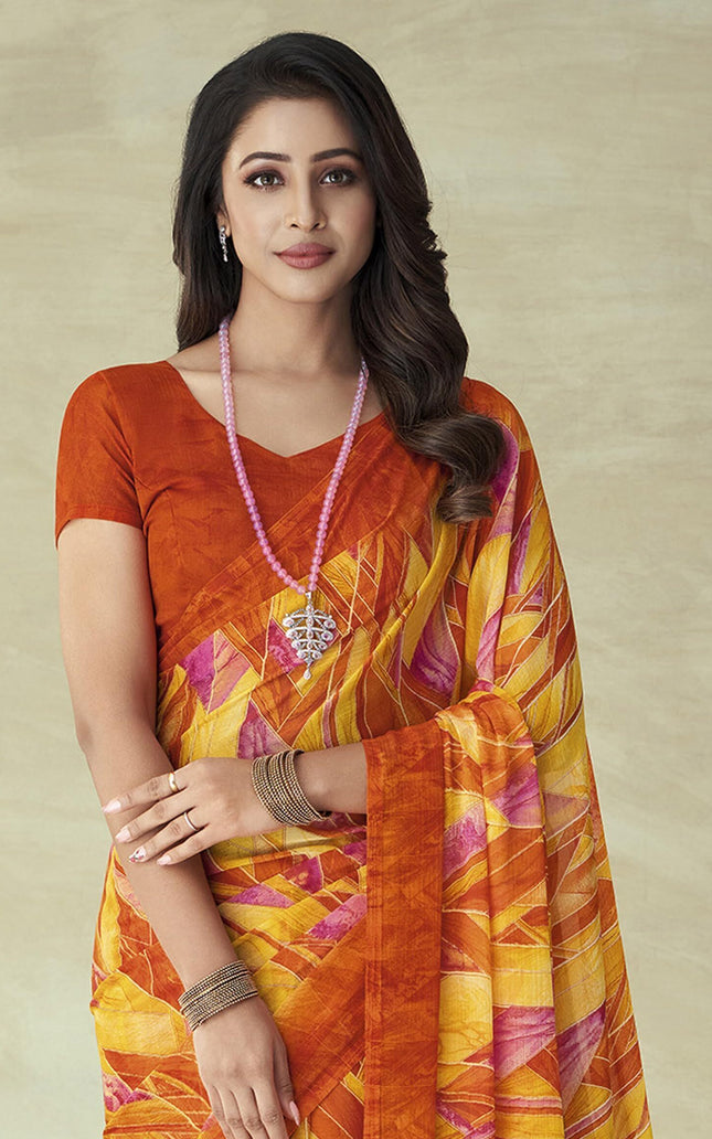 Geometrical Printed, Chiffon Saree (Multicoloured)