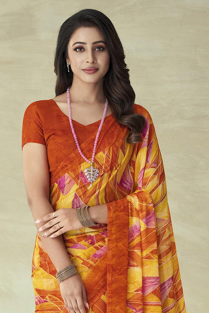 Geometrical Printed, Chiffon Saree (Multicoloured)