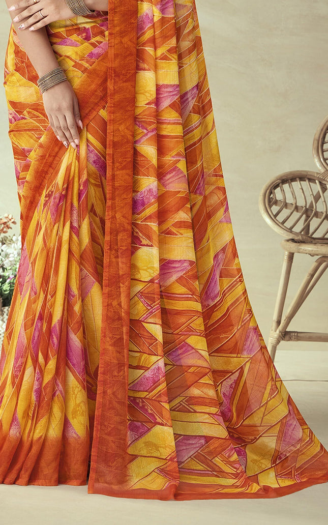 Geometrical Printed, Chiffon Saree (Multicoloured)