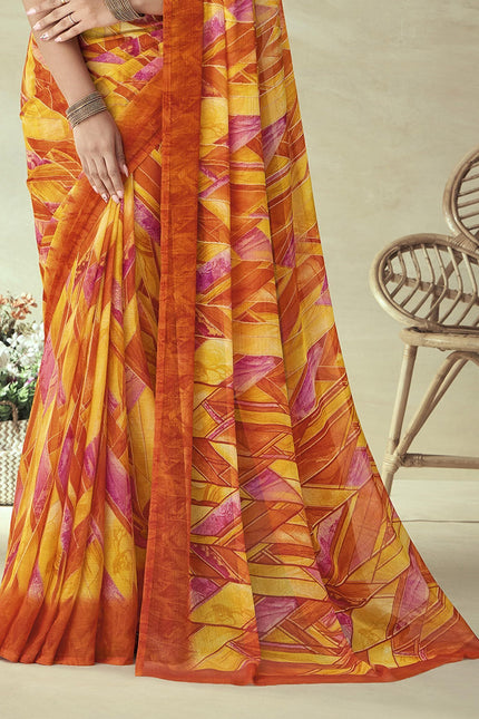Geometrical Printed, Chiffon Saree (Multicoloured)