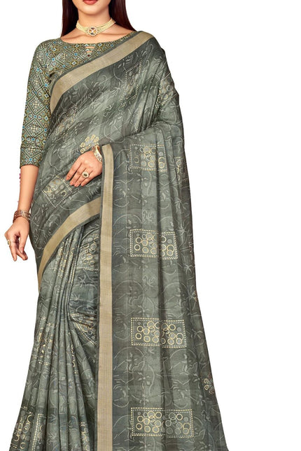 Checkered, Color Block Bollywood Chanderi, Cotton Silk Saree (Grey)