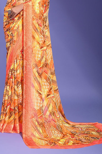 Geometric Print Daily Wear Chiffon Saree (Multicolor)