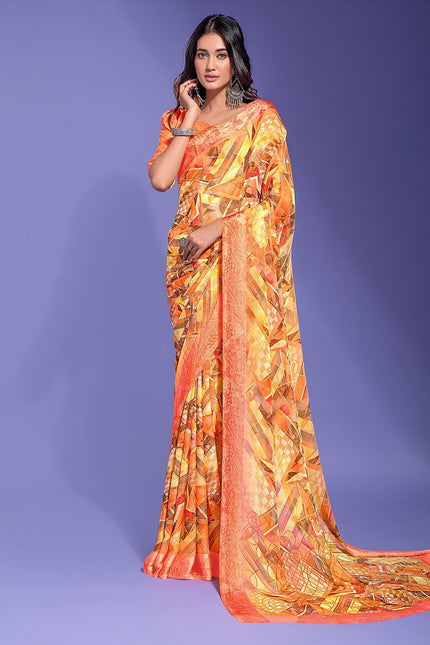 Geometric Print Daily Wear Chiffon Saree (Multicolor)