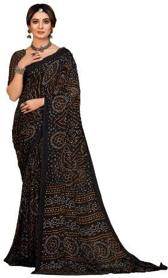 Graphic Print, Printed Bollywood Chiffon, Georgette Saree (Black)