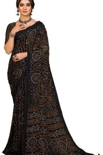 Graphic Print, Printed Bollywood Chiffon, Georgette Saree (Black)