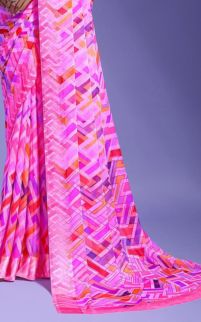 Geometric Print Daily Wear Chiffon Saree (Multicolor)
