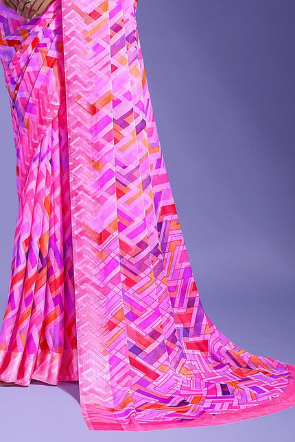 Geometric Print Daily Wear Chiffon Saree (Multicolor)