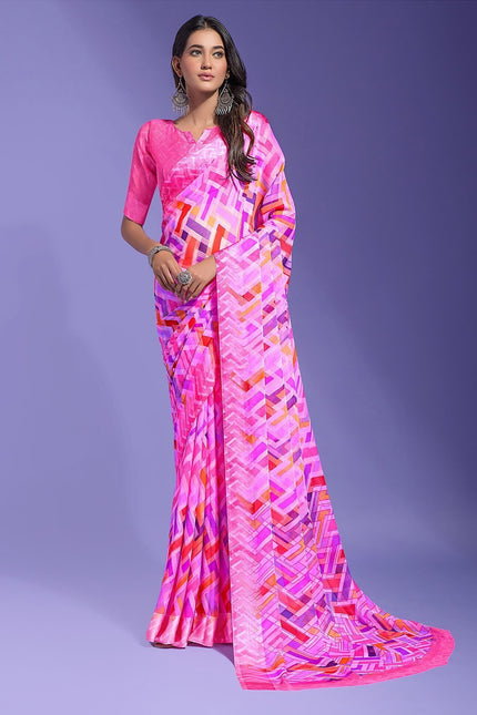Geometric Print Daily Wear Chiffon Saree (Multicolor)