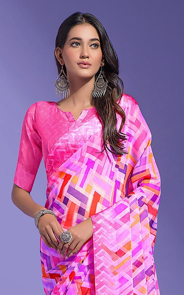 Geometric Print Daily Wear Chiffon Saree (Multicolor)