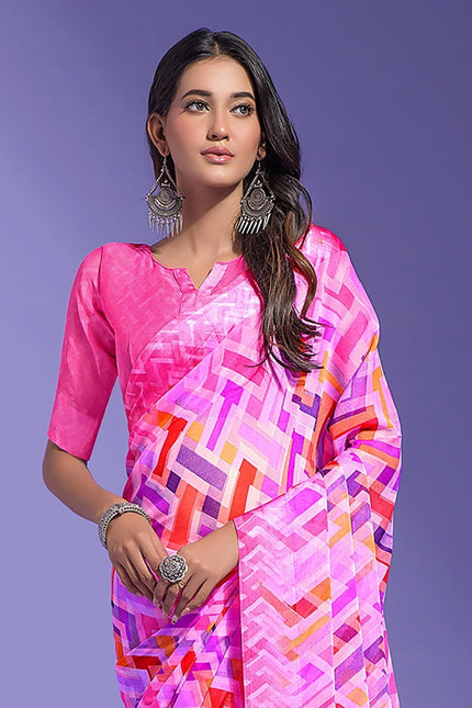 Geometric Print Daily Wear Chiffon Saree (Multicolor)
