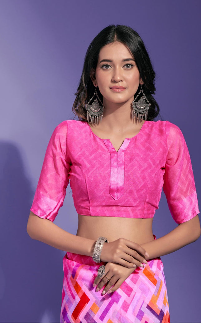 Geometric Print Daily Wear Chiffon Saree (Multicolor)