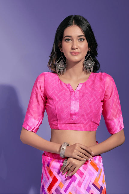 Geometric Print Daily Wear Chiffon Saree (Multicolor)