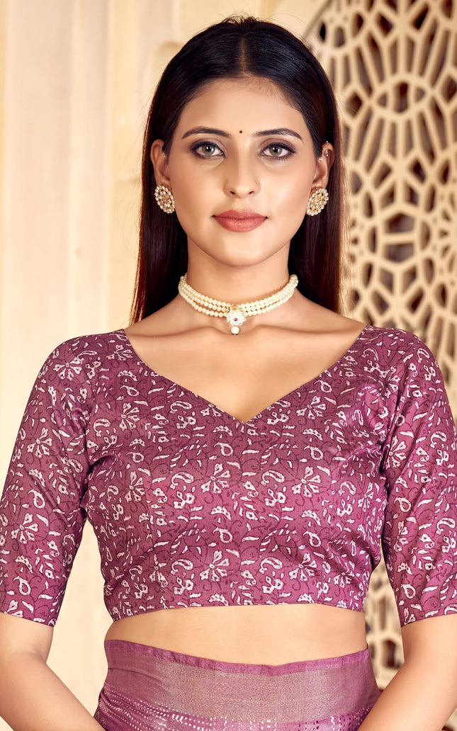 Checkered, Color Block Bollywood Chanderi, Cotton Silk Saree (Purple)