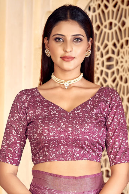 Checkered, Color Block Bollywood Chanderi, Cotton Silk Saree (Purple)