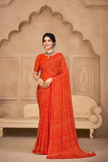 Graphic Print, Printed Bollywood Chiffon, Georgette Saree (Orange)