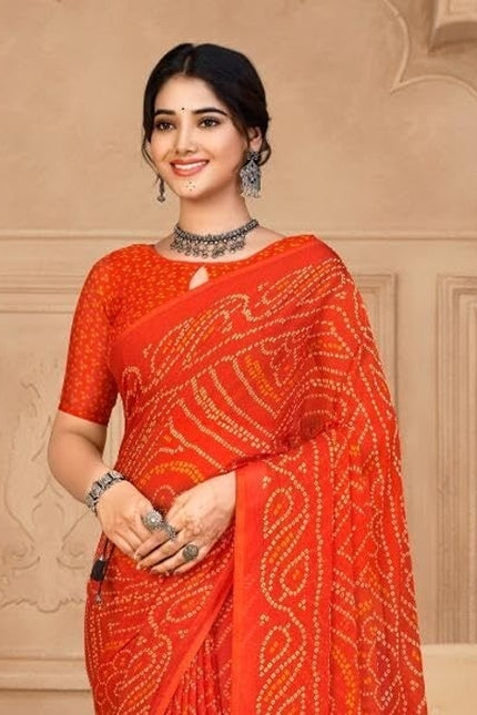 Graphic Print, Printed Bollywood Chiffon, Georgette Saree (Orange)