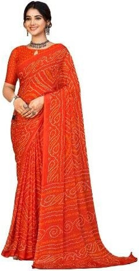 Graphic Print, Printed Bollywood Chiffon, Georgette Saree (Orange)