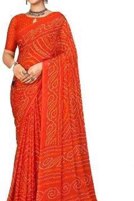 Graphic Print, Printed Bollywood Chiffon, Georgette Saree (Orange)