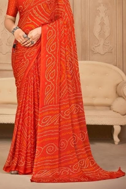 Graphic Print, Printed Bollywood Chiffon, Georgette Saree (Orange)