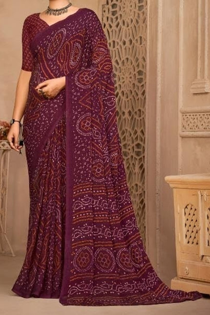 Graphic Print, Printed Bollywood Chiffon, Georgette Saree (Maroon)