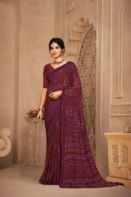 Graphic Print, Printed Bollywood Chiffon, Georgette Saree (Maroon)